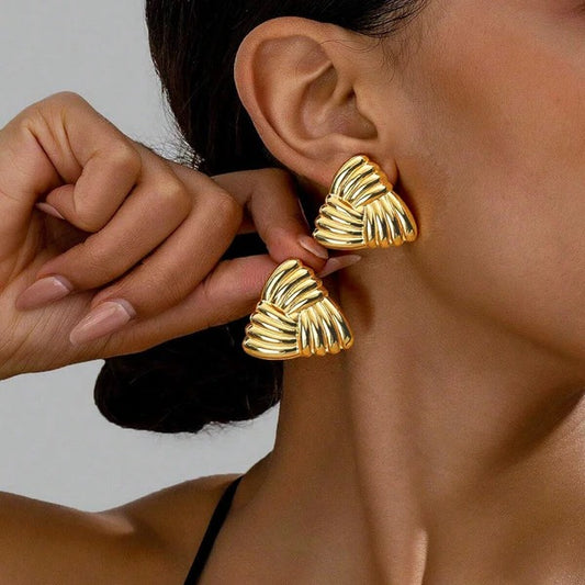 Sculpted Ribbed Gold Knot Stud Earrings
