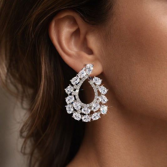 Crystal Cascade Teardrop Stud Earrings