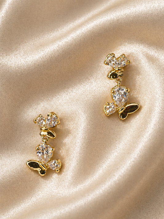 Golden Crystal Butterfly Drop Earrings