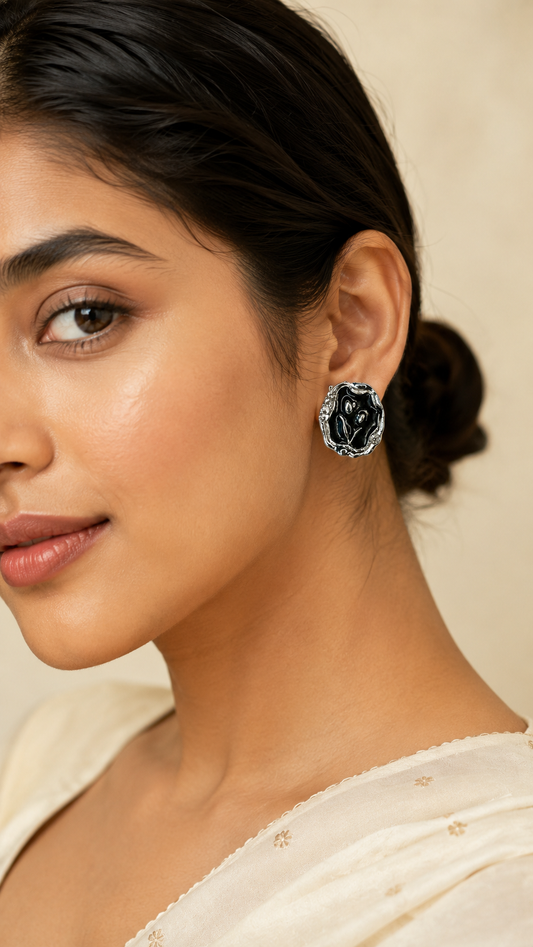 Midnight Molten Pebble Stud Earrings