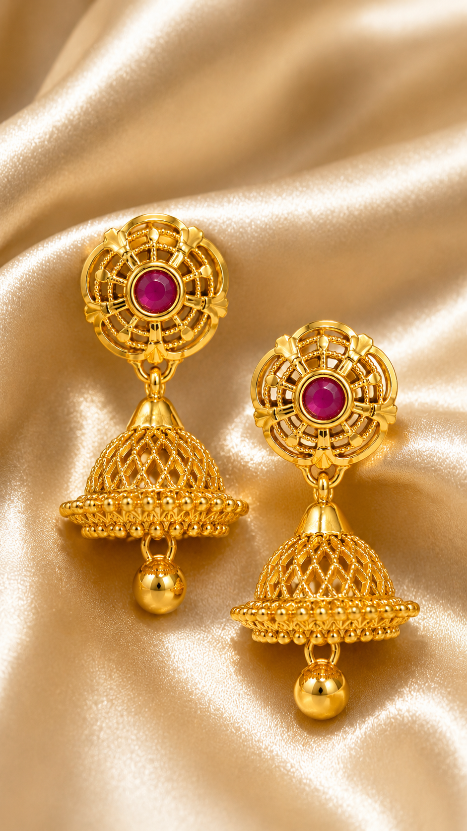 Charu Lattice Ruby Jhumkas