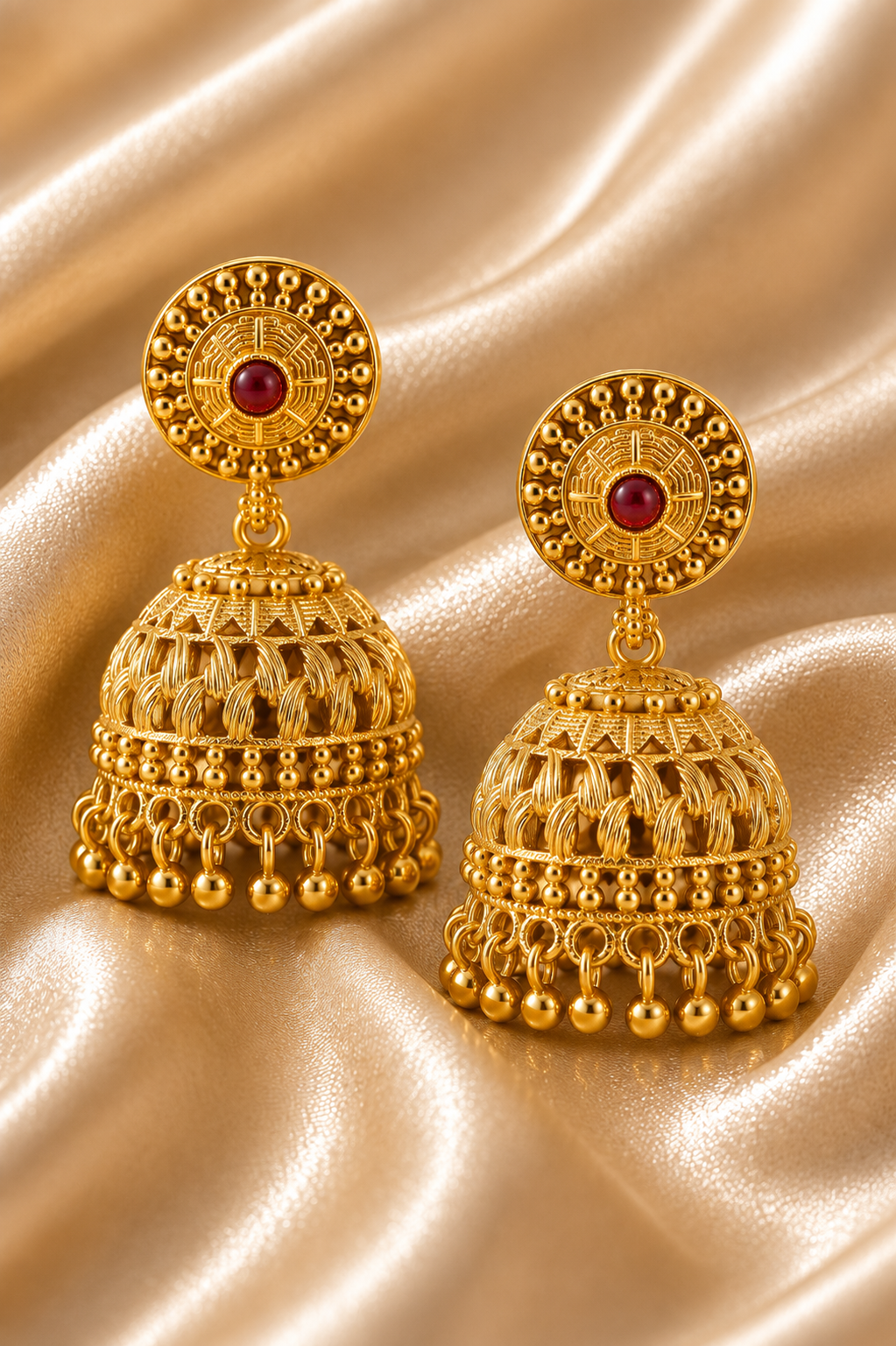 Kalyani Textured Ruby Jhumkas