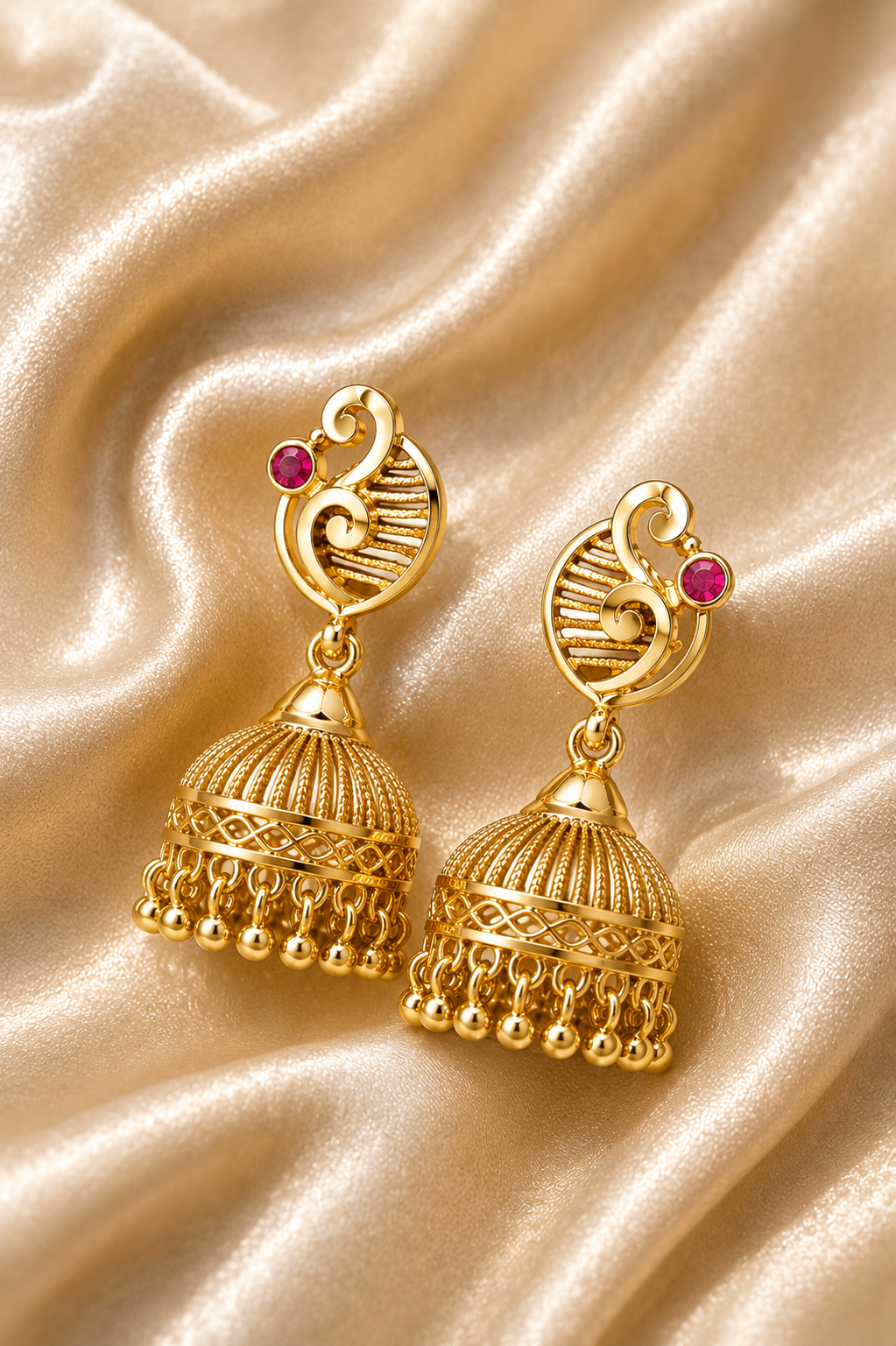 Mayura Swirl Filigree Jhumkas