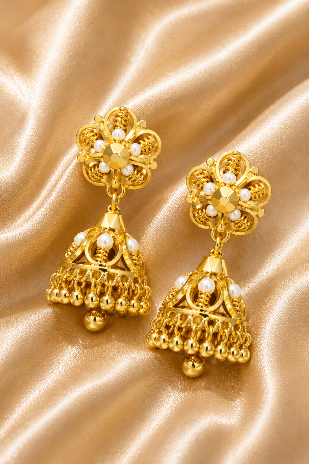 Mukta Pearl Filigree Jhumkas
