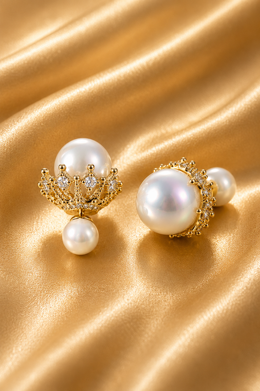 Crown Pearl Stud Earrings