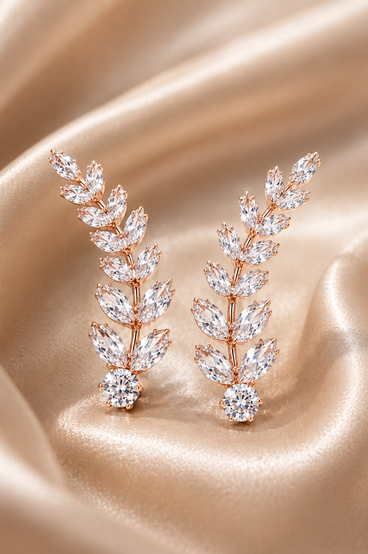 Crystal Laurel Rose Gold-Toned Ear Crawlers