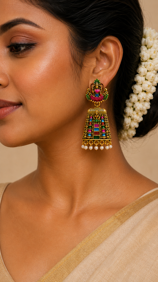 Navaratna Lakshmi Pearl Temple Jhumkas