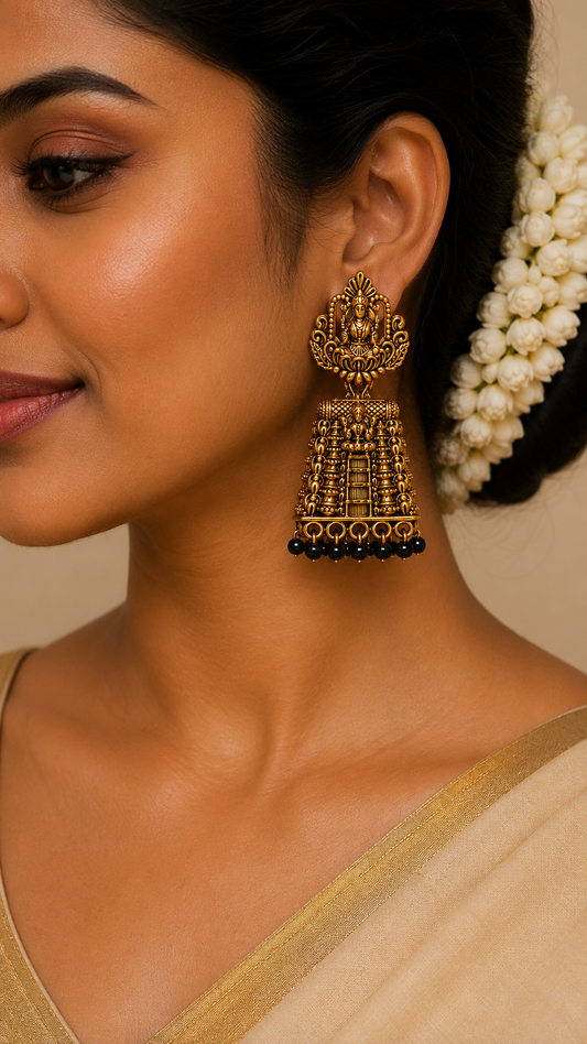 Sri Mahalakshmi Black Bead Temple Jhumkas