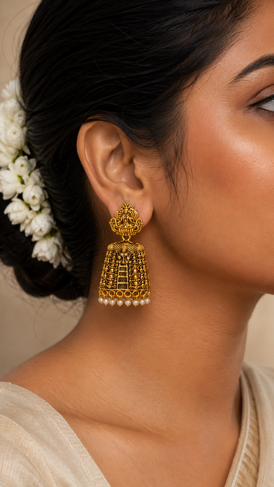 Sri Mahalakshmi Pearl Temple Jhumkas