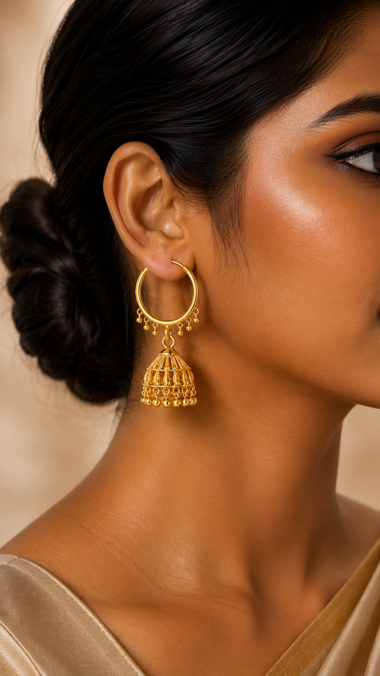 Classic Gold-Plated Jhumka Hoop Earrings