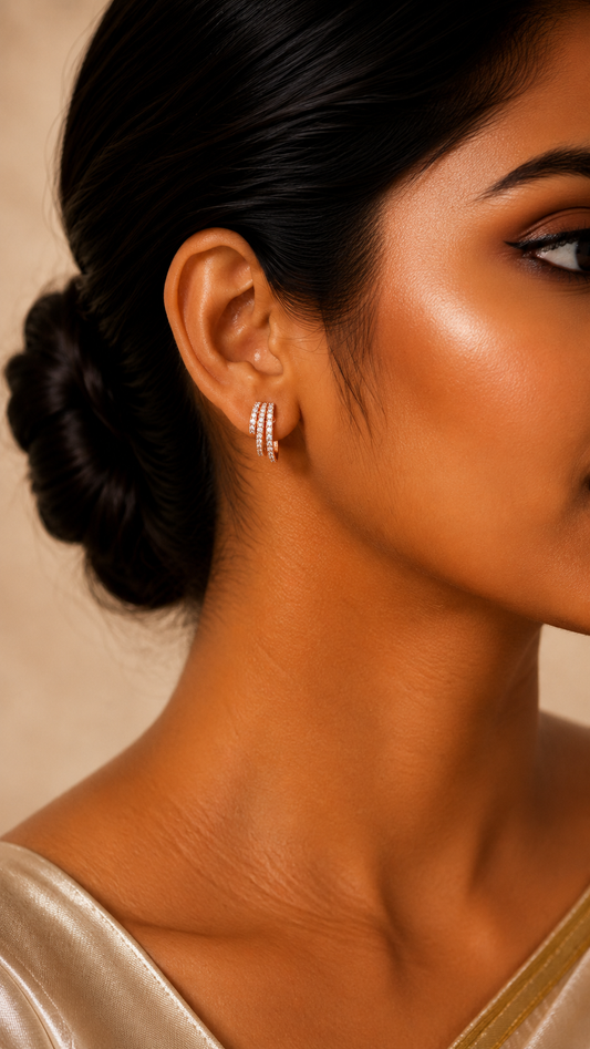 Triple-Row Crystal Cascade Stud Earrings