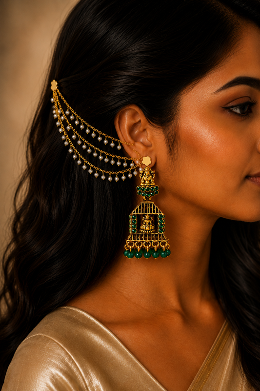 Elegant Pearl Three-Tiered Sahara Ear Chains