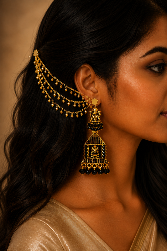 Golden Ghungroo Three-Tiered Sahara Ear Chains