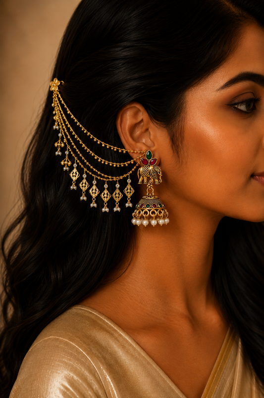 Traditional Three-Tiered Pearl Sahara Ear Chains