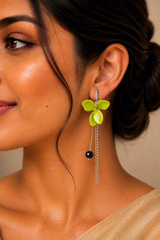 Lime Blossom Asymmetric Chain Earrings