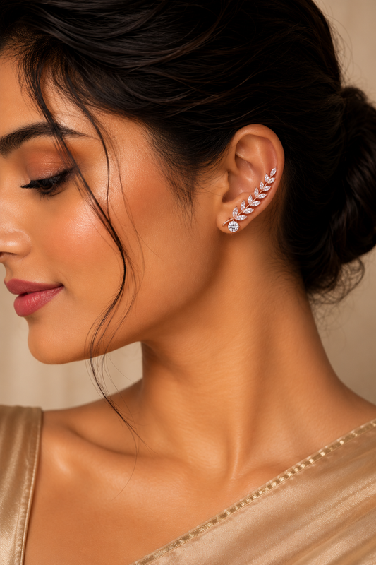 Crystal Laurel Rose Gold-Toned Ear Crawlers