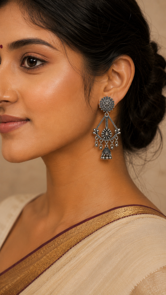 Shobha Silver Bloom Jhumkas