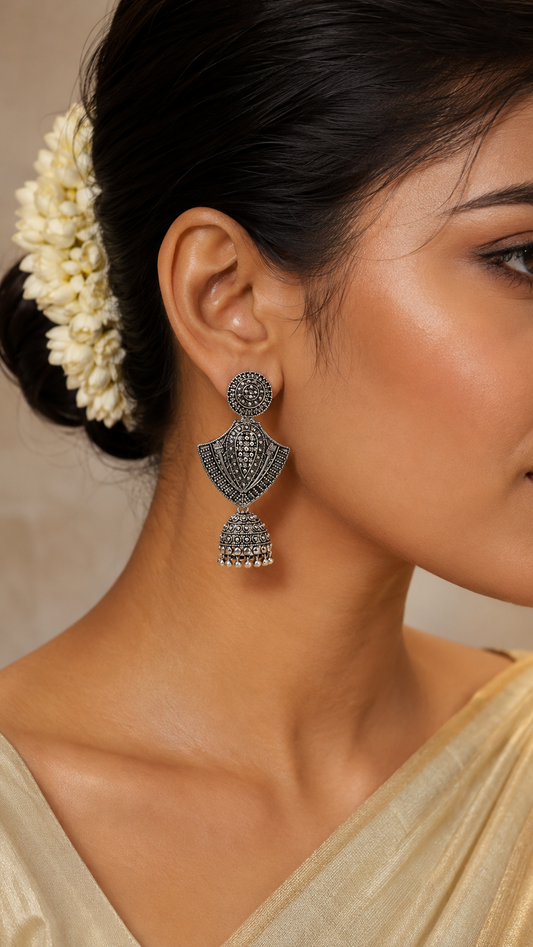 Shakti Silver Geometry Jhumkas