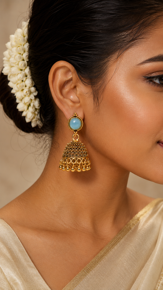 Neela Sapphire Glow Jhumkas