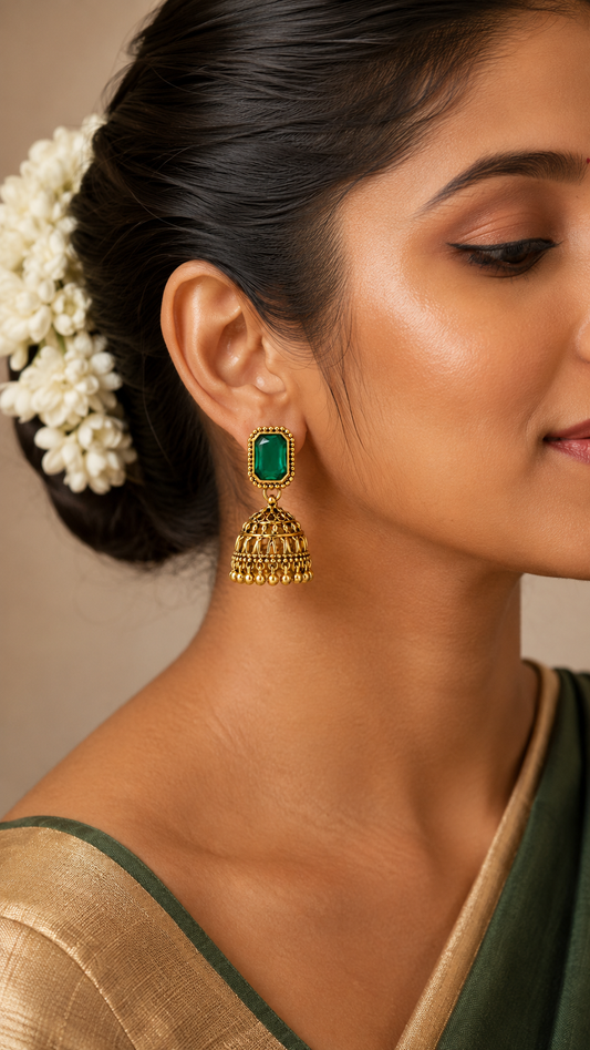 Vasudha Emerald Regal Jhumkas