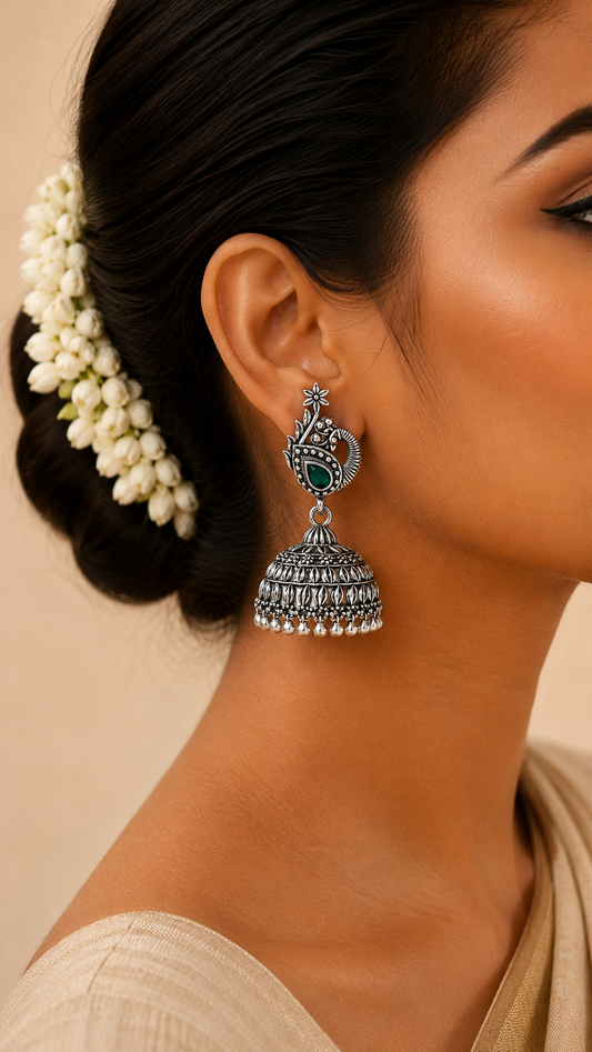 Aarohi Emerald Oxidised Jhumka