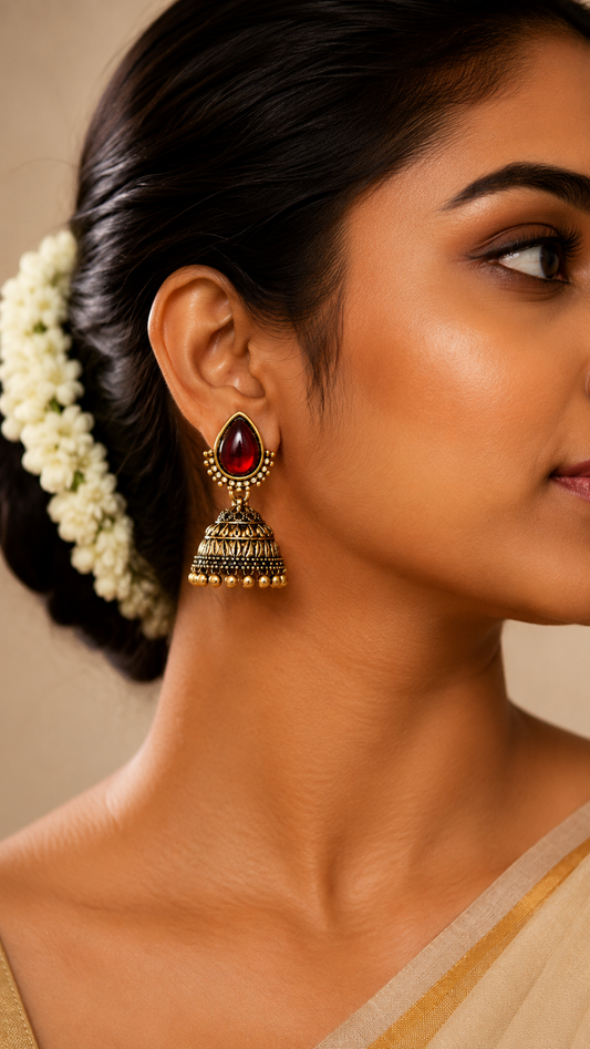 Shonita Crimson Drop Jhumkas