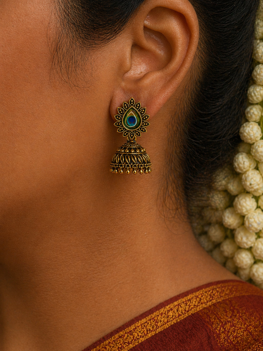 Mayura Peacock Aura Jhumka Earrings