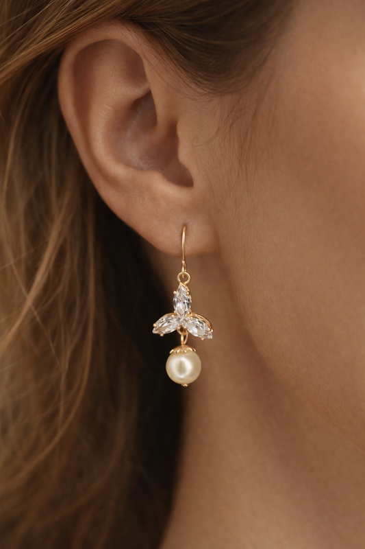 Pearl Bloom Crystal Drop Earrings