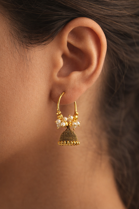 Pearl Cluster Jhumka Hoop Earrings