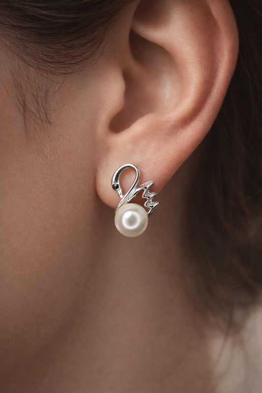 Swan Pearl Sculpt Stud Earrings
