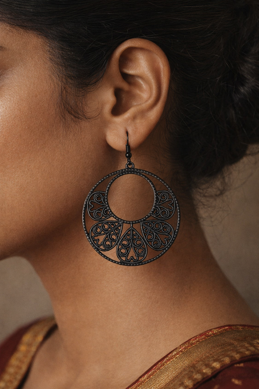 Black Oxidized Filigree Drop Earrings