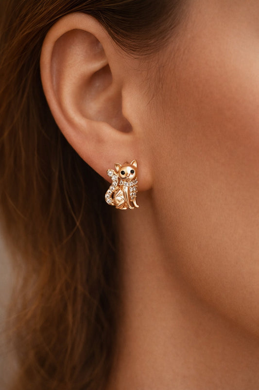 Kitty Charm Rose Gold Hoop Earrings