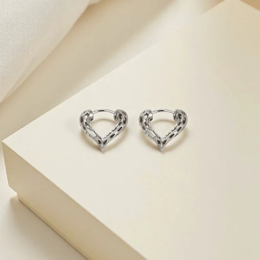 Ethereal Heart Silver Hoop Earrings