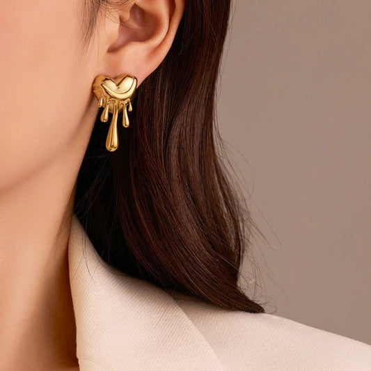 Molten Drip Gold Stud Earrings