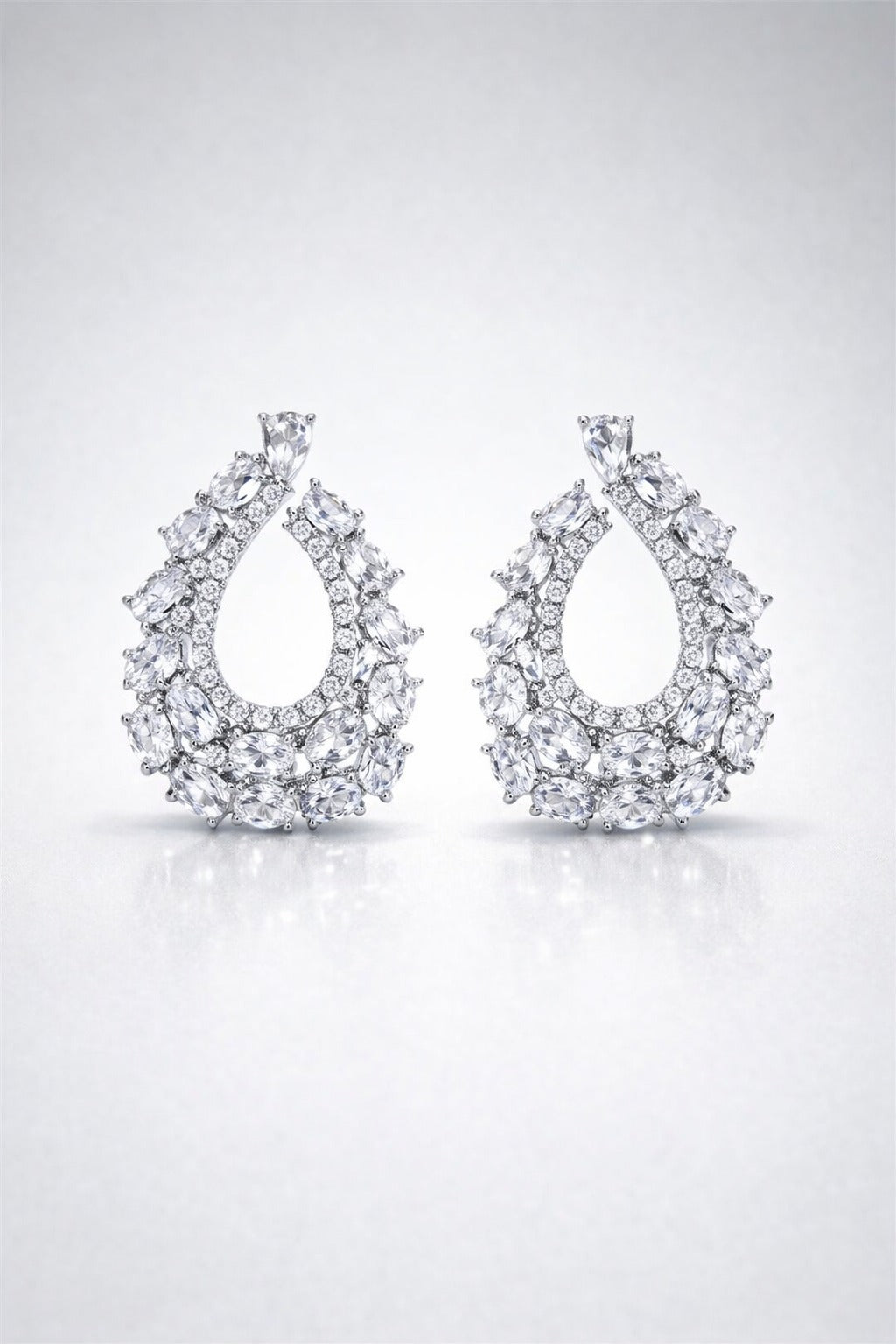 Crystal Cascade Teardrop Stud Earrings