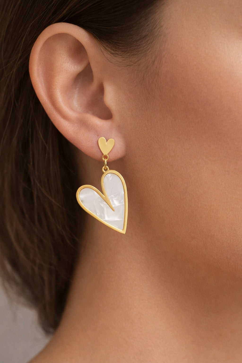 Golden Heart Pearl Drop Earrings