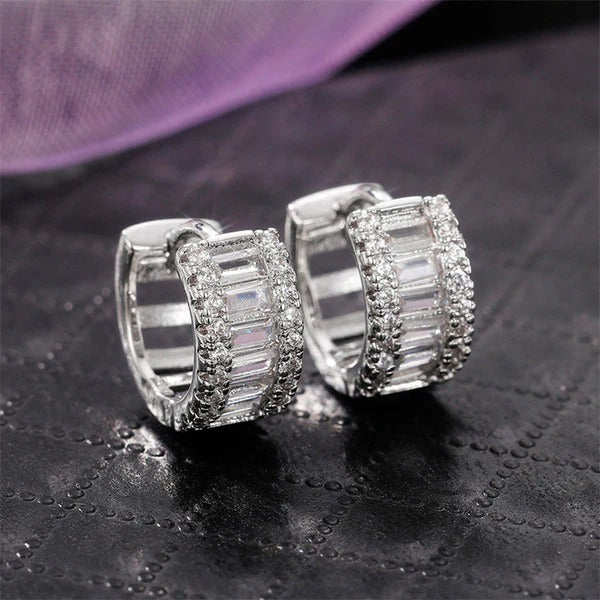 Radiant Baguette Halo Huggie Earrings