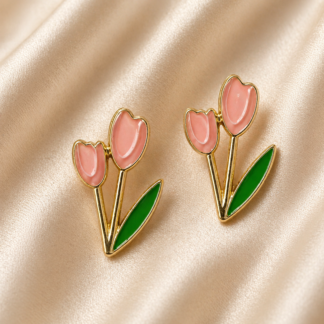 Blush Tulip Enamel Stud Earrings