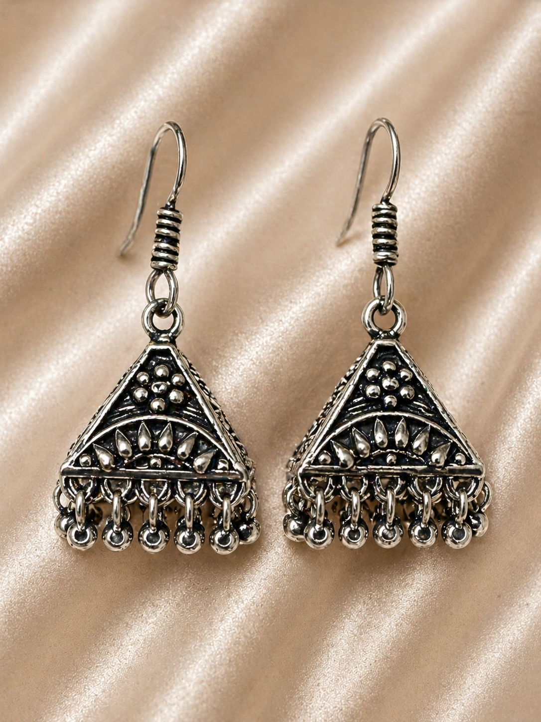 Tara Oxidized Silver Triangle Drop Earrings