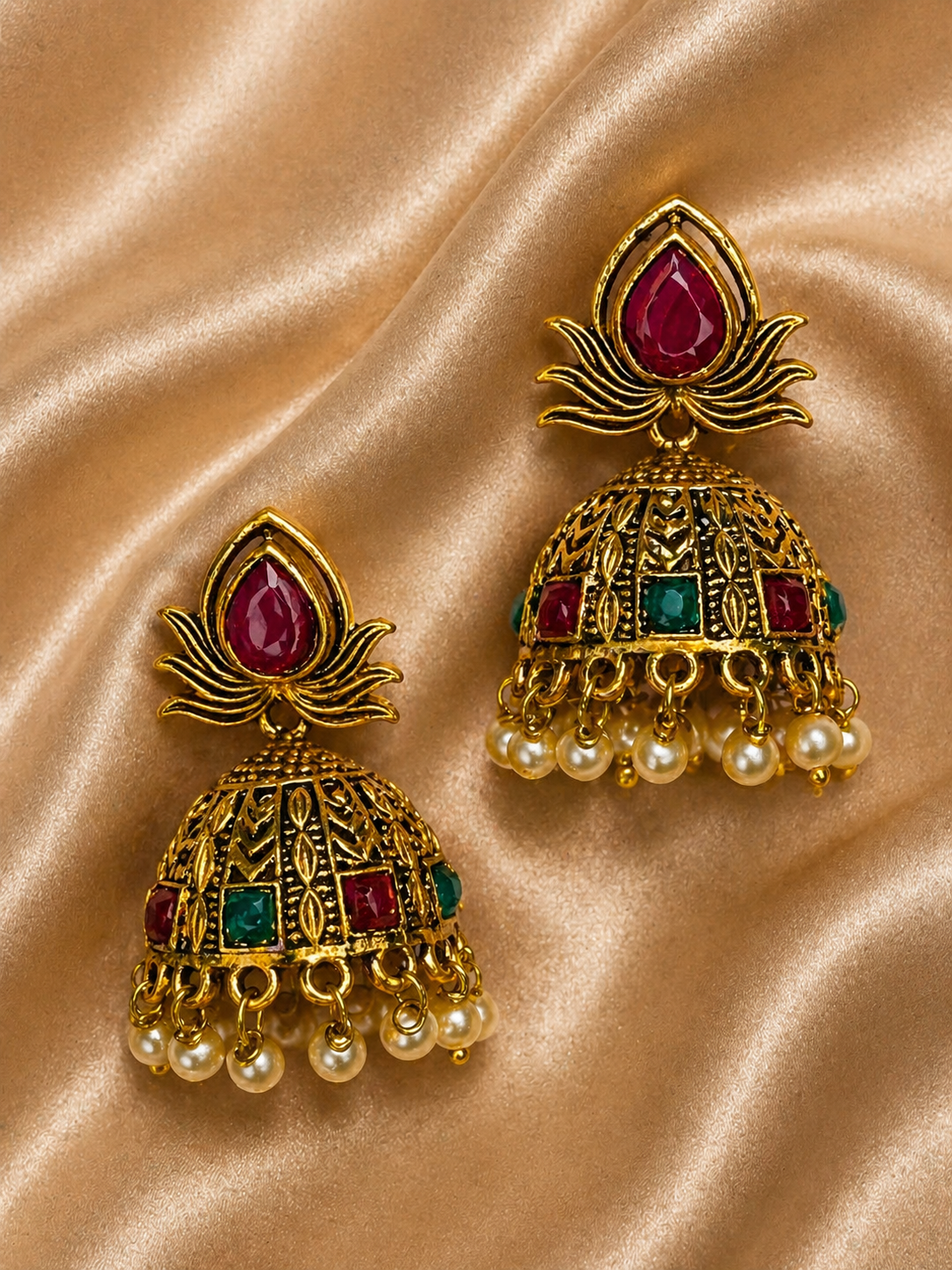 Aarika Lotus Pearl Jhumka Earrings