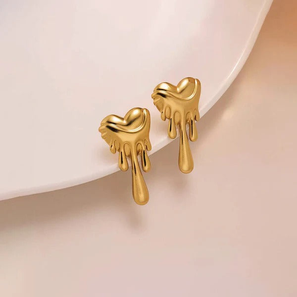 Molten Drip Gold Stud Earrings