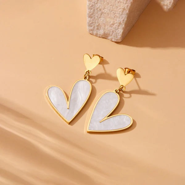 Golden Heart Pearl Drop Earrings