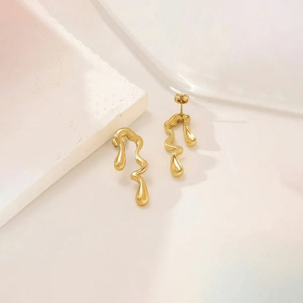 Liquid Wave Gold Earrings