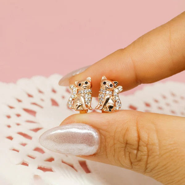 Kitty Charm Rose Gold Hoop Earrings