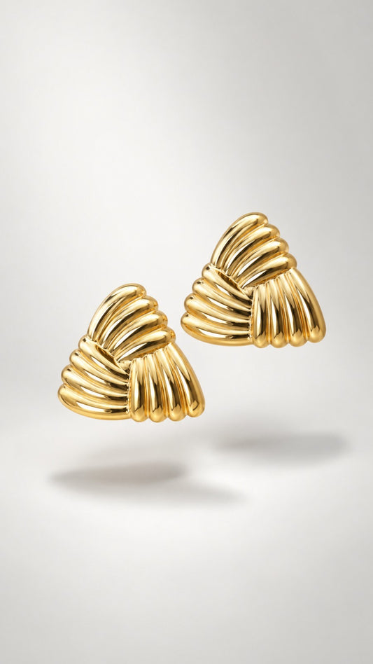 Sculpted Ribbed Gold Knot Stud Earrings
