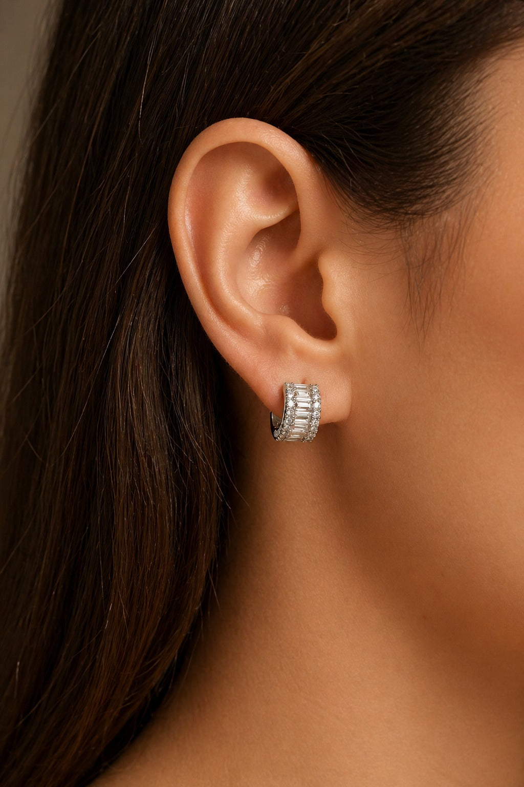 Radiant Baguette Halo Huggie Earrings