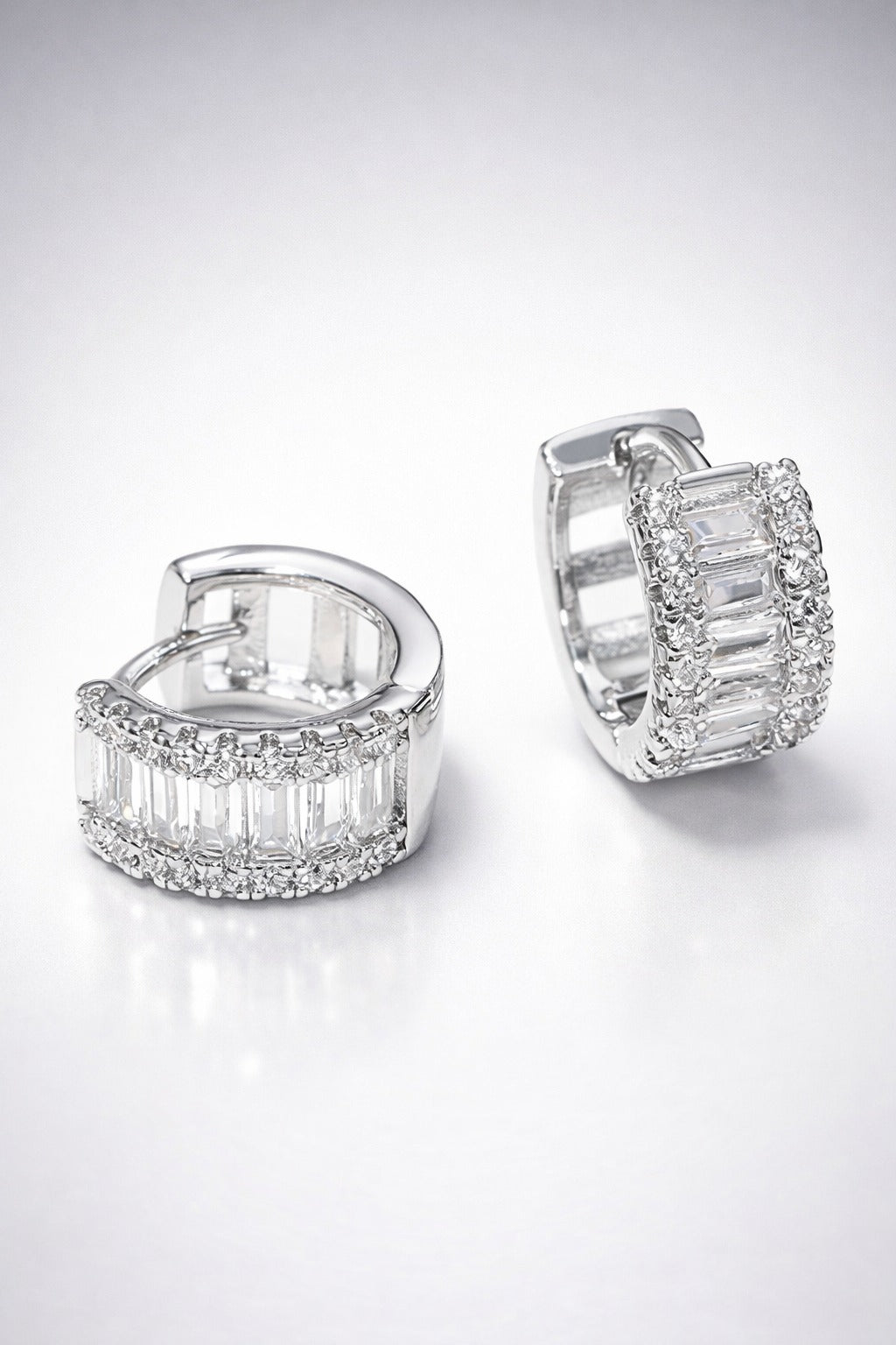 Radiant Baguette Halo Huggie Earrings