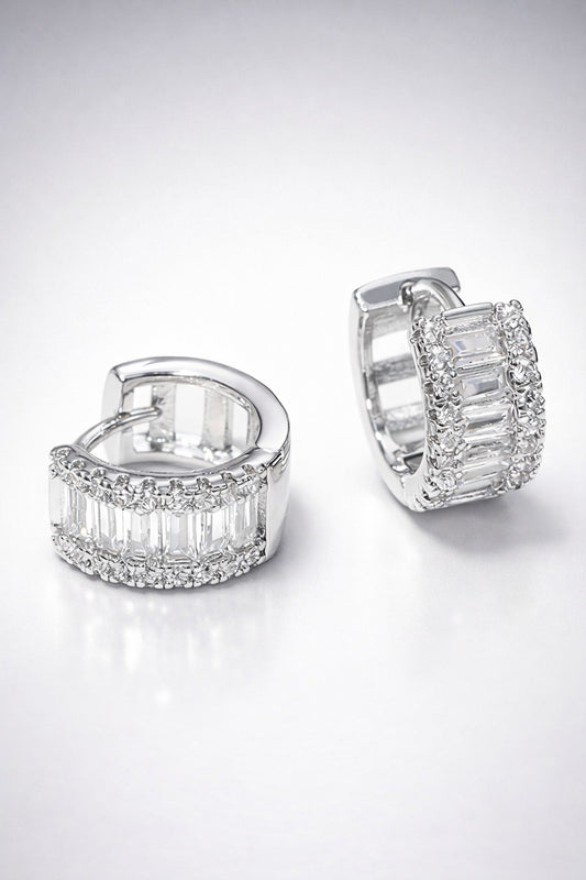 Radiant Baguette Halo Huggie Earrings