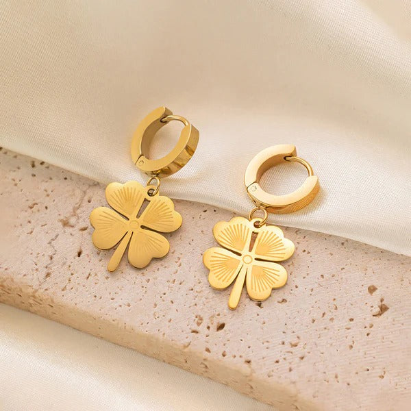 Golden Clover Charm Hoop Earrings