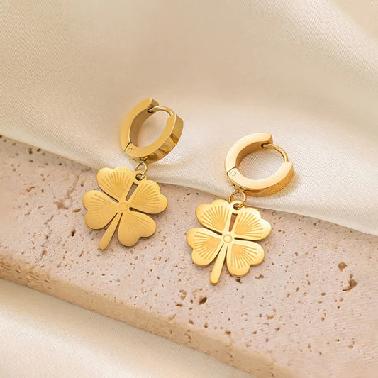 Golden Clover Charm Hoop Earrings